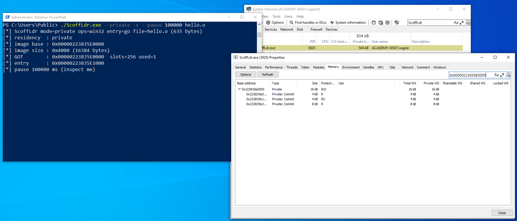 System Informer during private pause: Private 16 KB with R then RX